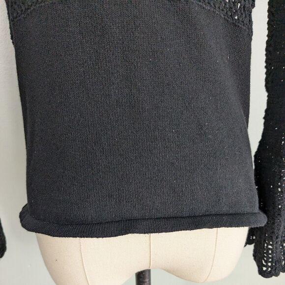 Crochet Sweater S Black Babydoll Y2K Hippie Whimsigoth Boho Goth Cutout Top 90s - Picture 12 of 12